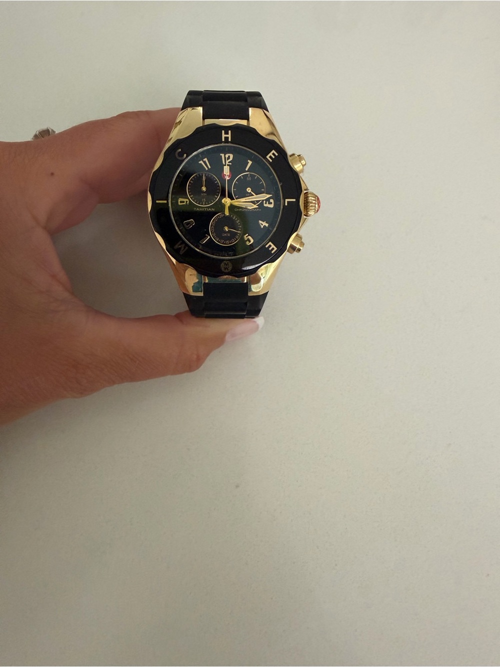 Michele Black and Gold Chronograph Watch